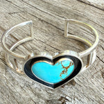 Kingman Turquoise Heart Sterling Silver Cuff Bracelet copyright Chisholm trail designs 2025