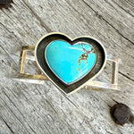 Kingman Turquoise Heart Sterling Silver Cuff Bracelet copyright Chisholm trail designs 2025