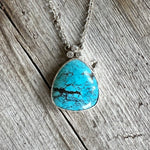 Kingman Turquoise Rare Shadow Matrix Cabochon Necklace with Faceted Clear Stones copyrighted chisholm trail designs 2025