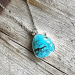 Kingman Turquoise Rare Shadow Matrix Cabochon Necklace with Faceted Clear Stones copyrighted chisholm trail designs 2025