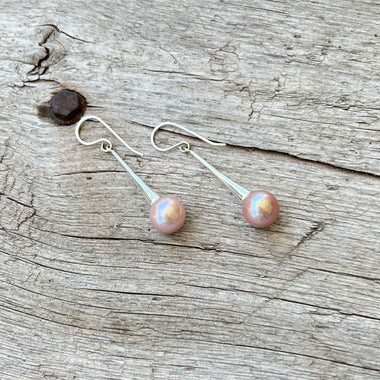 Pink 10mm Cultured Pearl Sterling Silver Dangle Earrings copyright chisholm trail designs 2025