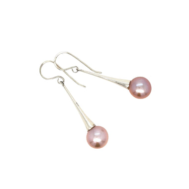 Pink 10mm Cultured Pearl Sterling Silver Dangle Earrings copyright chisholm trail designs 2025
