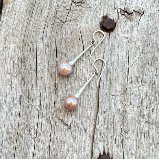 Pink 10mm Cultured Pearl Sterling Silver Dangle Earrings copyright chisholm trail designs 2025
