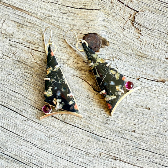 Sterling Silver Plum Blossom Jasper with Rhodolite Faceted Garnets Earrings copyright chisholm trail designs 2025