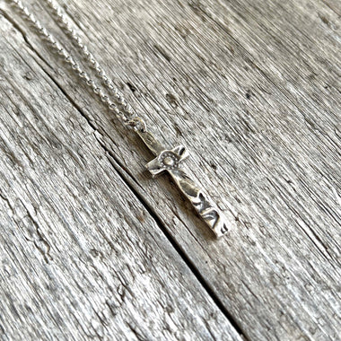 Tooled Leather Texture Sterling Silver Cross Necklace copyright chisholm trail designs 2025