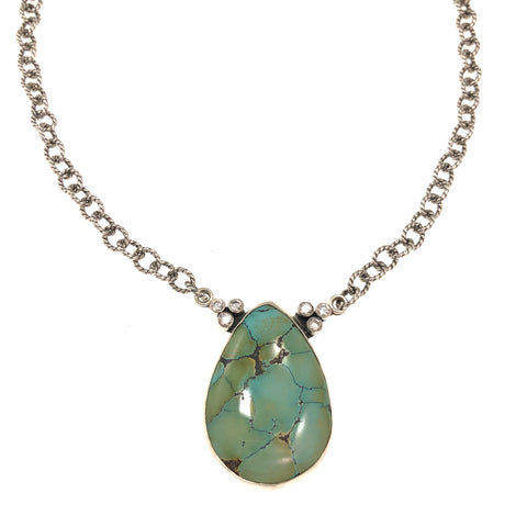 Chisholm Trail Designs Turquoise Teardrop Necklace Accented with Clear Cubic Zirconia