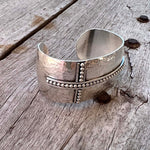 Argentium Silver Beaded Cross Cuff Bracelet