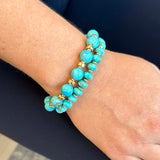 Kingman Turquoise Rondelle Bead Bracelet with 14k Gold Beads