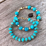 Kingman Turquoise Rondelle Bead Bracelet with 14k Gold Beads