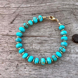 Kingman Turquoise Rondelle Bead Bracelet with 14k Gold Beads