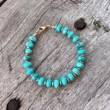 Kingman Turquoise Rondelle Bead Bracelet with 14k Gold Beads