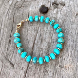 Kingman Turquoise Rondelle Bead Bracelet with 14k Gold Beads