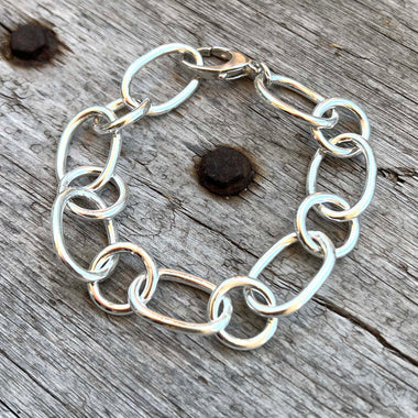 Silver Big Oval and Circle Link Bracelet