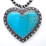 Big Heart Shaped Kingman Turquoise Pendant Argentium Silver copyright chisholm trail designs 2025