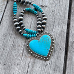 Big Heart Shaped Kingman Turquoise Pendant Argentium Silver copyright chisholm trail designs 2025