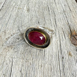 Sterling Silver Ring with Oval Rubellite Tourmaline Set in 22k Gold