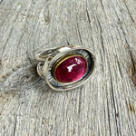 Sterling Silver Ring with Oval Rubellite Tourmaline Set in 22k Gold