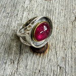Sterling Silver Ring with Oval Rubellite Tourmaline Set in 22k Gold
