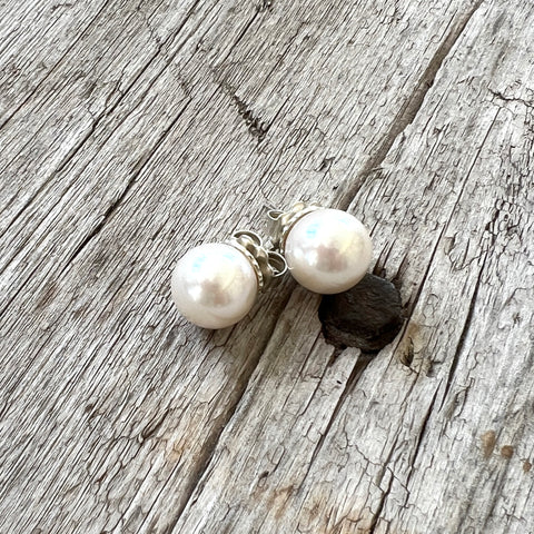 Freshwater Cultured White Pearl Stud Earrings