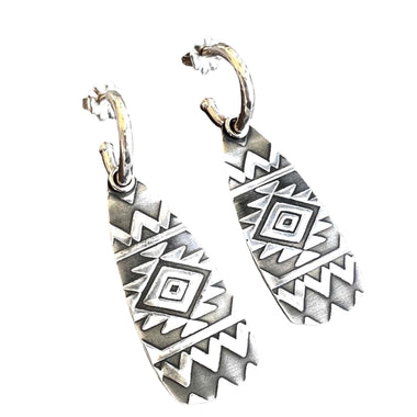 Argentium Silver Dangle Indian Blanket Pattern Earrings