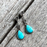 Sterling Silver Kingman Turquoise Dangle Earring with Sterling silver Branch and Flower