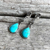 Sterling Silver Kingman Turquoise Dangle Earring with Sterling silver Branch and Flower