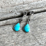 Sterling Silver Kingman Turquoise Dangle Earring with Sterling silver Branch and Flower