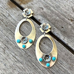 Argentium silver Open Oval Earrings with Turquoise Cabochons and Cupped Flowers