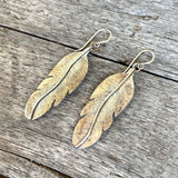 Argentium Silver Feather Dangle Earrings with 18k Gold