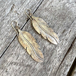 Argentium Silver 3" Feather Dangle Earrings with 18k Gold Accents