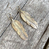 Argentium Silver Feather Dangle Earrings with 18k Gold