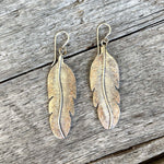 Argentium Silver Feather Dangle Earrings with 18k Gold Accents