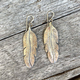 Argentium Silver Feather Dangle Earrings with 18k Gold