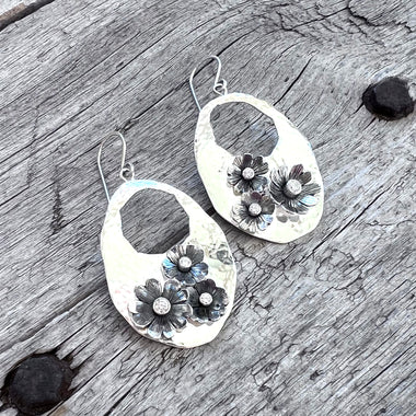 Sterling Silver Flower Garden Dangle Earrings