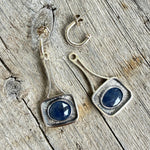 Sterling Silver Dangle Earrings with AAA Natural  Rose Cut Faceted Blue Sapphires