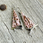 Ocean Jasper Druzy Dangle Earrings with Faceted Smokey Quartz Accent