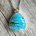 Kingman Turquoise Rare Shadow Matrix Cabochon Necklace with Faceted Clear Stones copyrighted chisholm trail designs 2025