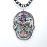 La Catrina Sugar Skull Hand Painted Skeletal Skull Set in Sterling Silver Pendant copyright chisholm trail designs 2025