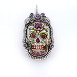 La Catrina Sugar Skull  Pendant Set In Sterling Silver with Purple Faceted Stone copyright chisholm trail designs 2025