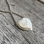 Mother of Pearl Heart Pendant Argentium Silver Necklace copyright chisholm trail designs 2025