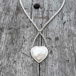 Mother of Pearl Heart Pendant Argentium Silver Necklace copyright chisholm trail designs 2025