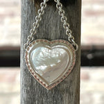 Mother of Pearl Heart Pendant Argentium Silver Necklace copyright chisholm trail designs 2025