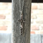 Tooled Leather Sterling Silver Cross Necklace