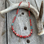22" Spiny Oyster Graduated Rondelles, Faceted Turquoise and Navajo Pearls Bead Necklace