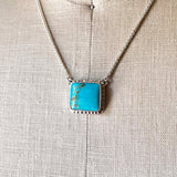 Rectangular Kingman Turquoise Pendant Set in Sterling 16” Chain