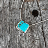 Rectangular Kingman Turquoise Pendant Set in Sterling 16” Chain