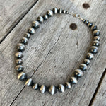 Navajo Pearl Necklace with Alternating Sized Beads, 18" Length