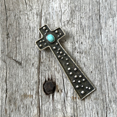 Sterling Silver Cross Pendant with Turquoise