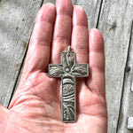 Silver Cross Pendant with Tooled Leather Texture