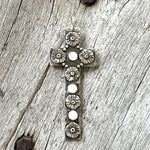 Silver Cross with Flowers and Mother of Pearl Accents